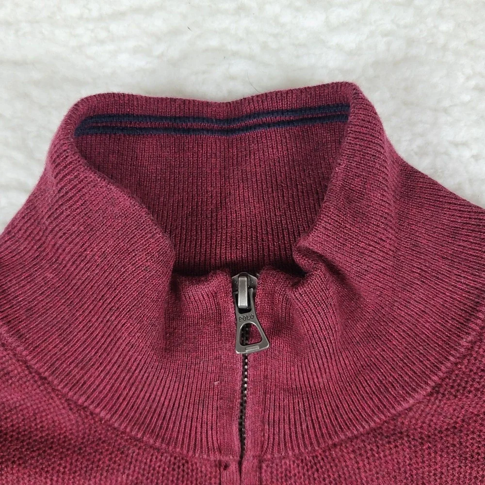 Polo Ralph Lauren Sweater Mens XL Burgundy‎ Red Knit Pima Cotton Quarter Zip